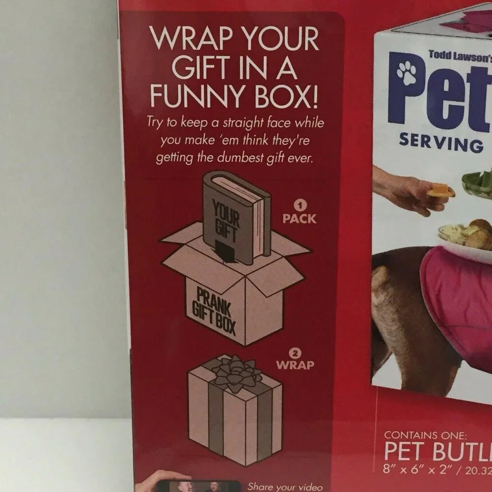Prank Gift Box Pet Butler Serving Vest Small Wrap Real Funny Joke Fake Gag Card
